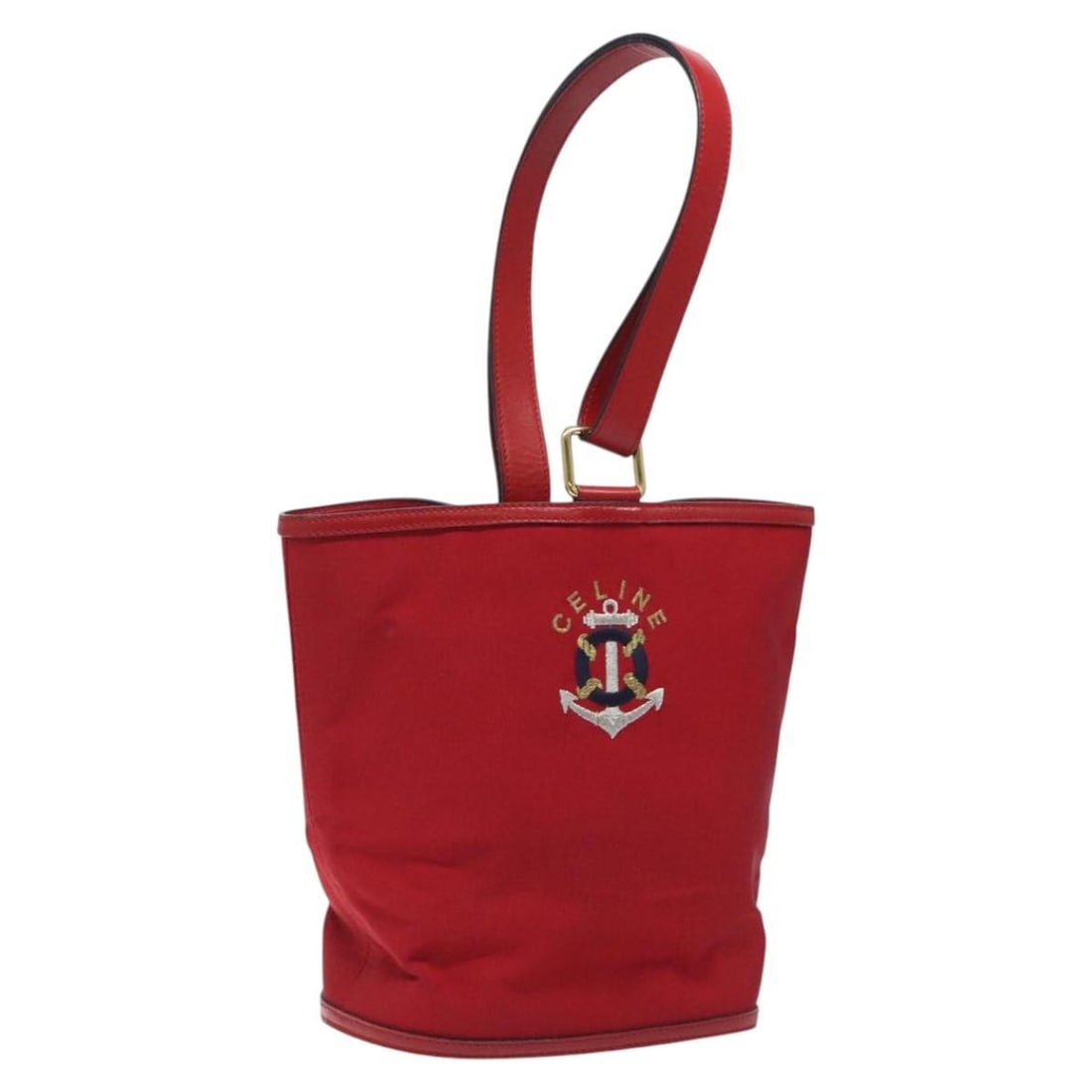 CELINE Red Gold Hand Bag Macadam Canvas Auth Italy 122139 (1 of 18)