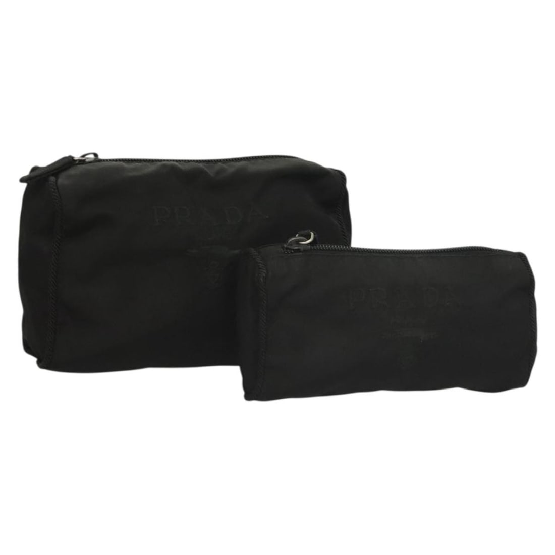 PRADA Black Nylon Pouch Set Authentic Made in Italy: PRADA Black Nylon Pouch Set Authentic Made in Italy This authentic PRADA Pouch is crafted from durable nylon in a sleek black color. Designed for practicality, this pouch is ideal for carrying your es