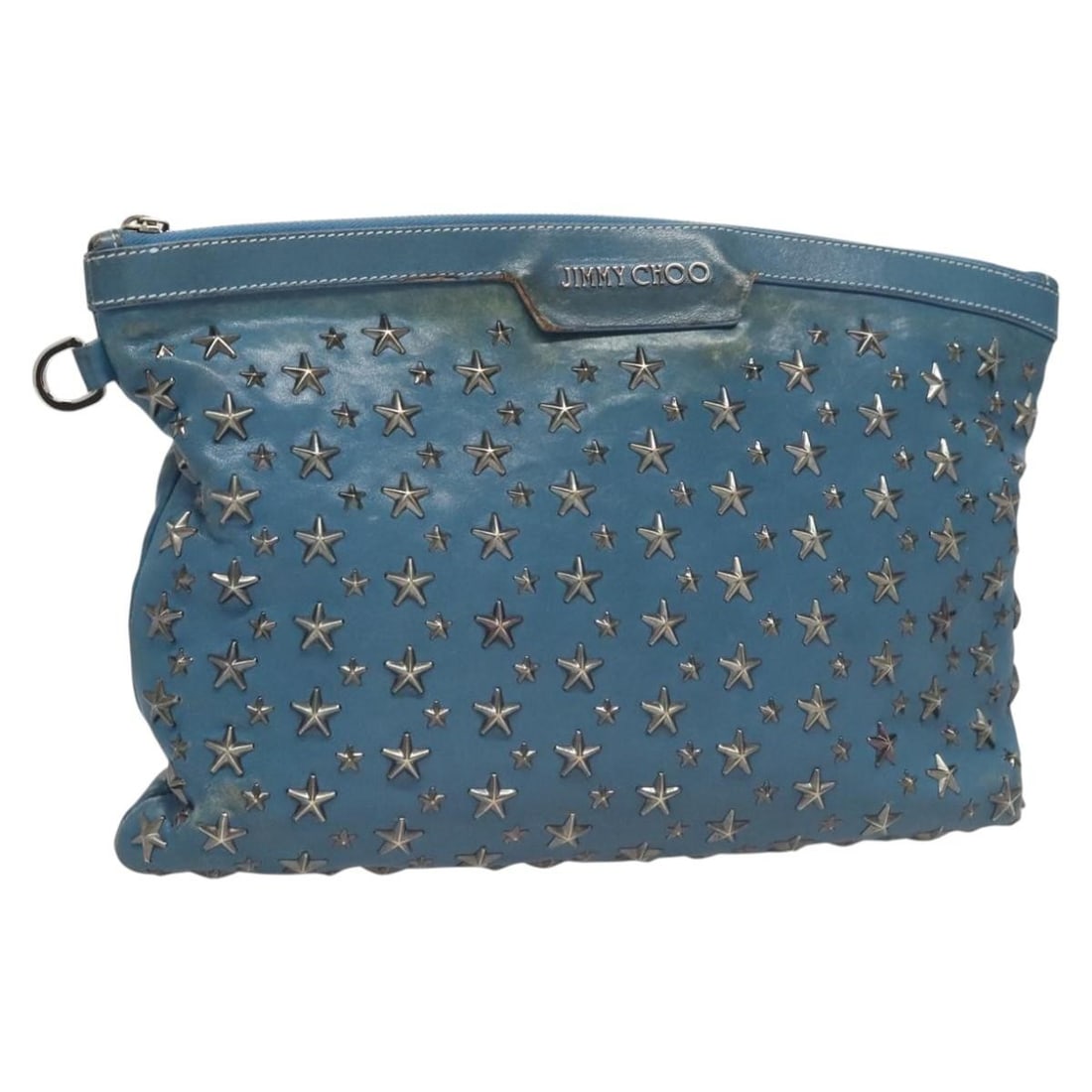 Jimmy Choo Blue Silver Leather Clutch Bag Auth BA2456 Italy: Jimmy Choo Blue Silver Leather Clutch Bag Auth BA2456 Italy This exquisite Jimmy Choo clutch bag combines elegance and functionality, featuring a captivating blue and silver leather exterior. With app