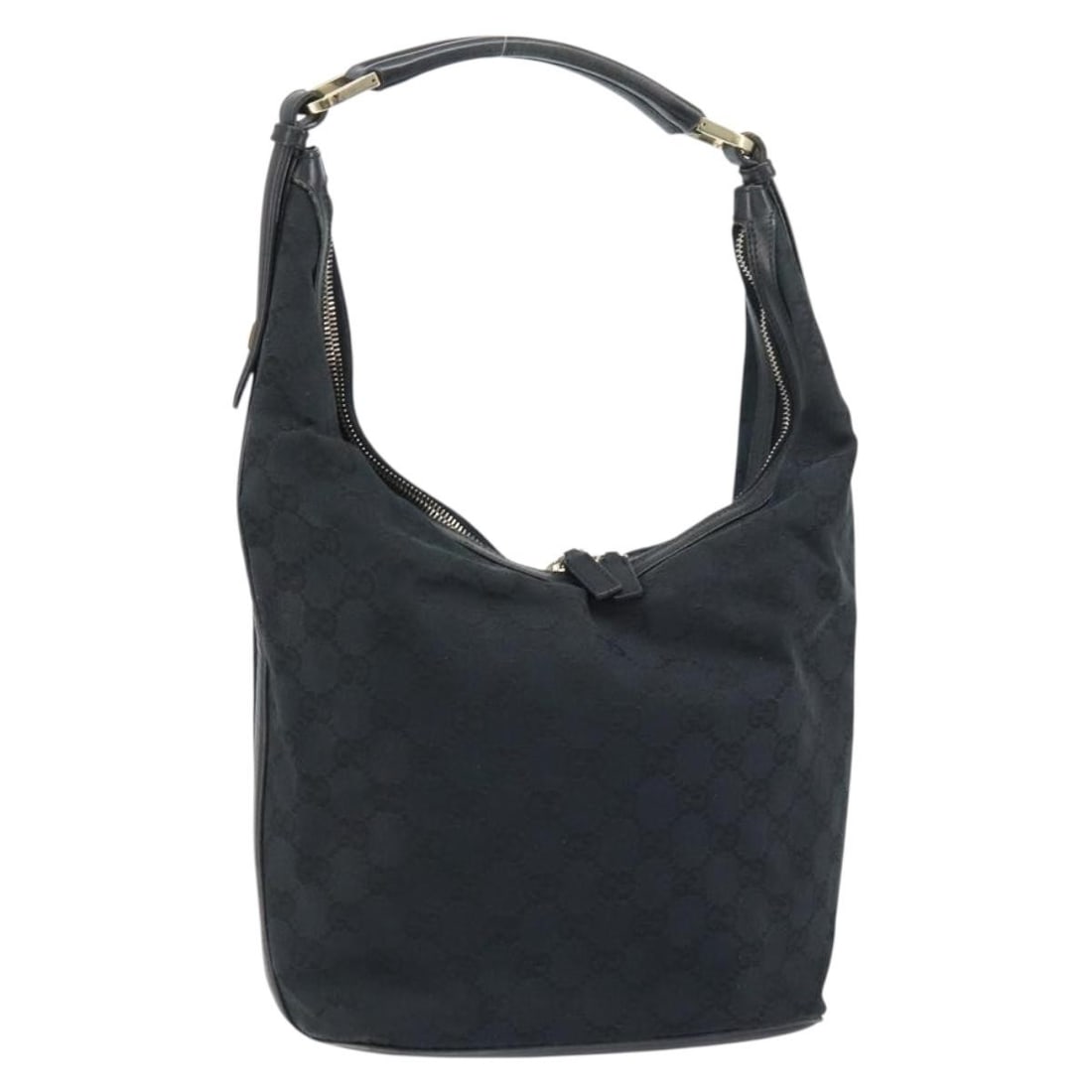 GUCCI GG Canvas Black Gold Shoulder Bag 001 4288 Authentic: GUCCI GG Canvas Black Gold Shoulder Bag 001 4288 Authentic This authentic GUCCI GG Canvas Shoulder Bag boasts a stylish black and gold color scheme, crafted in Italy. The bag features a spacious desig