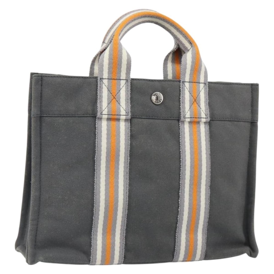 Hermes Fourre Tout PM Gray Orange Cotton Tote Bag from France: Hermes Fourre Tout PM Gray Orange Cotton Tote Bag from France This Hermes Fourre Tout PM hand bag is crafted from gray and orange cotton, featuring a classic and versatile design. The bag is heavily u