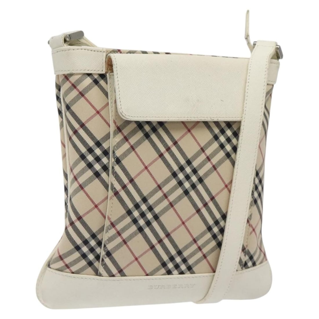 BURBERRY Nova Check Beige Silver Canvas Shoulder Bag Auth 123191: BURBERRY Nova Check Beige Silver Canvas Shoulder Bag Auth 123191 This Burberry Nova Check Shoulder Bag is a stylish accessory crafted from durable canvas in an elegant beige and silver color scheme. I