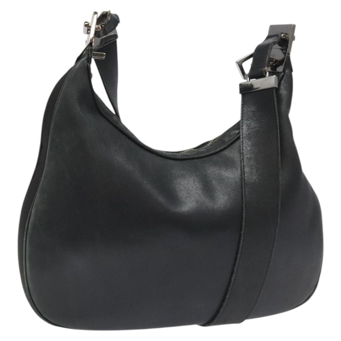 GUCCI 001 3315 Black Silver Leather Shoulder Bag Auth Italy: GUCCI 001 3315 Black Silver Leather Shoulder Bag Auth Italy This stylish GUCCI shoulder bag is crafted from high-quality leather in a sleek black and silver combination. It features a spacious interio