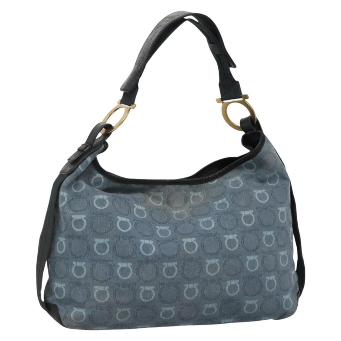 Salvatore Ferragamo Blue Gold Canvas Shoulder Bag Made in Italy (1 of 18)