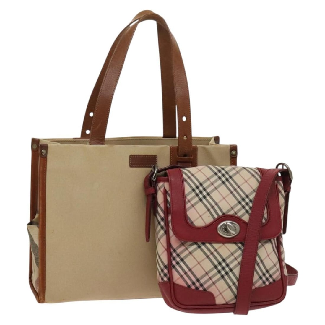 BURBERRY Nova Check Beige Canvas Hand Bag 2Set Authentic (1 of 17)