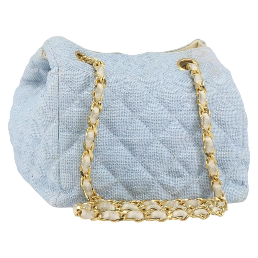 CHANEL Light Blue Canvas Shoulder Bag with Gold CC Auth (1 of 18)
