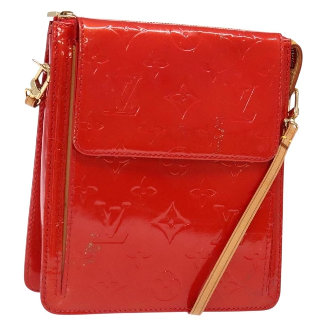 LOUIS VUITTON Red Monogram Vernis Motto Accessory Pouch M91137 Auth (1 of 18)