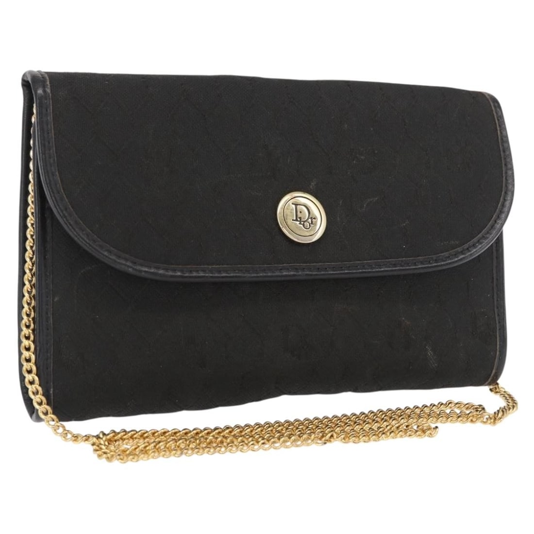 Christian Dior Black Honeycomb Canvas Shoulder Bag with Gold Chain Strap: Christian Dior Black Honeycomb Canvas Shoulder Bag with Gold Chain Strap This Christian Dior shoulder bag features the brand's signature honeycomb canvas in a classic black and gold color combination.