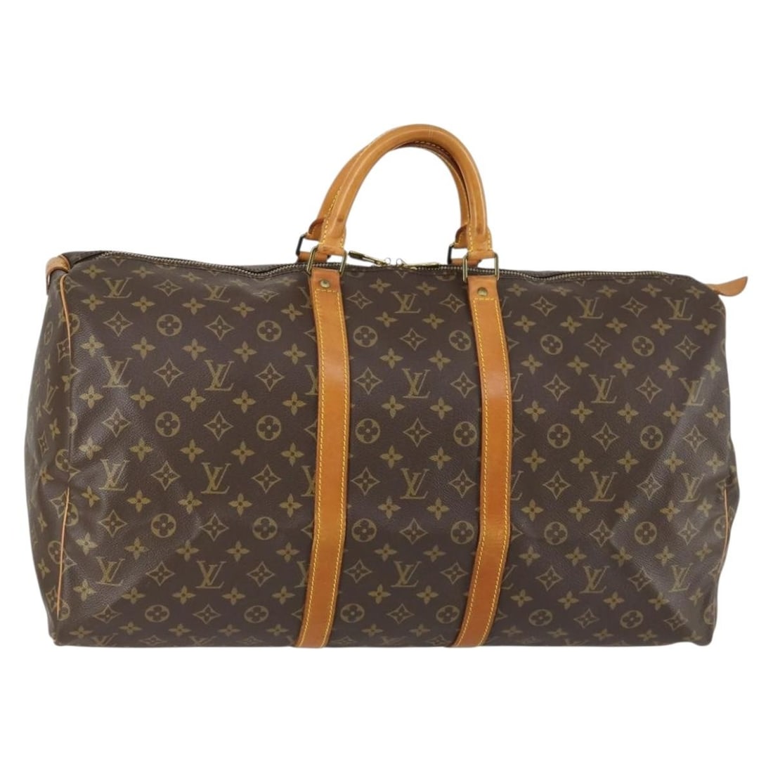 Monogram Canvas Keepall 55 Boston Bag by Louis Vuitton M41424: Monogram Canvas Keepall 55 Boston Bag by Louis Vuitton M41424 This is a Louis Vuitton Monogram Keepall 55 Boston Bag, crafted from the brand's signature monogram canvas. The bag features a spacious ma