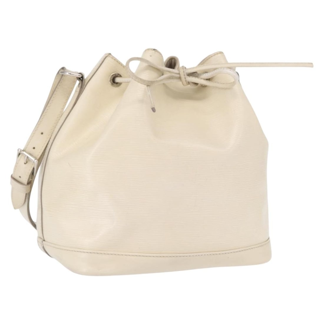 Louis Vuitton Epi Leather Petit Noe White Shoulder Bag M4084J: Louis Vuitton Epi Leather Petit Noe White Shoulder Bag M4084J This Louis Vuitton Epi Petit Noe shoulder bag features a white (Yvoire) Epi leather exterior. The bag is designed with a structured silhou