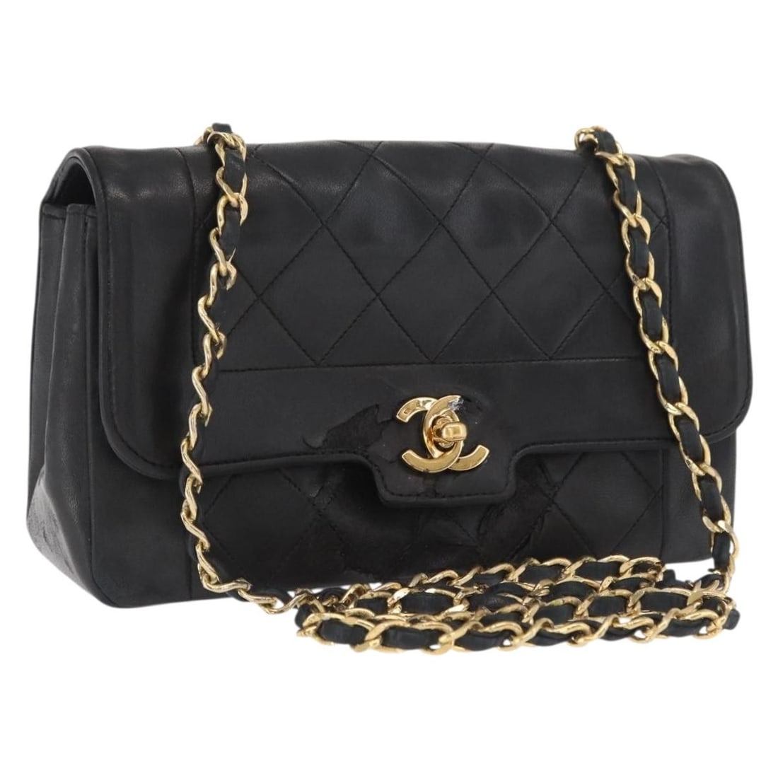 Chanel Black Lambskin Matelasse Chain Shoulder Bag with Gold CC and Guarantee Card: Chanel Black Lambskin Matelasse Chain Shoulder Bag with Gold CC and Guarantee Card This CHANEL Matelasse chain shoulder bag features a classic quilted design crafted from black lambskin leather with g