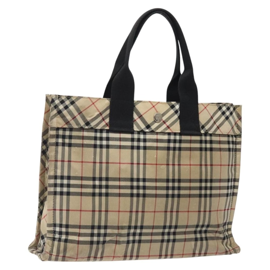 BURBERRY Nova Check Beige Silver Nylon Hand Bag Auth Japan (1 of 18)