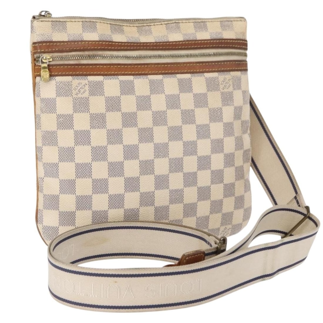 Damier Azur Canvas Pochette Bosphore Shoulder Bag by Louis Vuitton N51112: Damier Azur Canvas Pochette Bosphore Shoulder Bag by Louis Vuitton N51112 This Louis Vuitton Damier Azur Pochette Bosphore shoulder bag features a Damier Azur canvas exterior in a compact, square silh