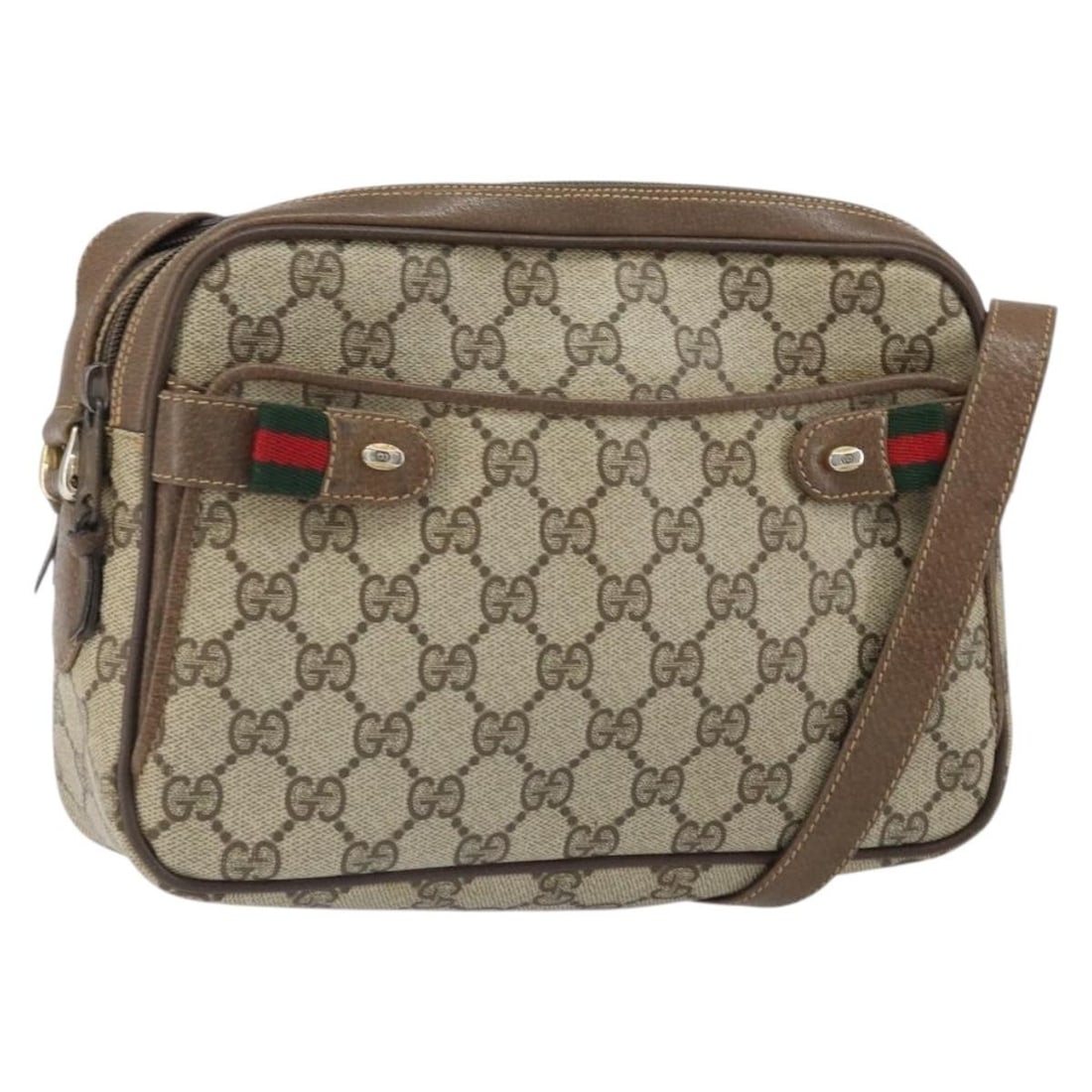 Gucci GG Supreme Beige PVC Web Shoulder Bag 904 02 049 Italy: Gucci GG Supreme Beige PVC Web Shoulder Bag 904 02 049 Italy This GUCCI GG Supreme Web Sherry Line shoulder bag features a beige and gold colorway with GG canvas and PVC leather construction. The bag