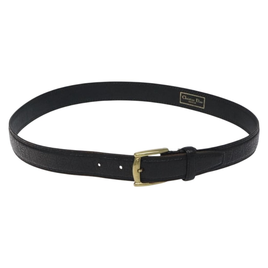 Christian Dior Black Leather Belt with Gold Accents 1.2in: Christian Dior Black Leather Belt with Gold Accents 1.2in This Christian Dior belt is a stylish accessory crafted from high-quality leather in a classic black and gold color scheme. Designed for versa