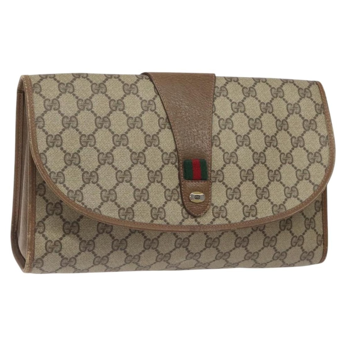 GUCCI GG Supreme Clutch Bag Beige Red PVC 89 01 031 Italy Auth: GUCCI GG Supreme Clutch Bag Beige Red PVC 89 01 031 Italy Auth This authentic Gucci GG Supreme Web Sherry Line Clutch Bag is crafted from durable PVC leather, featuring a stylish beige and red color c