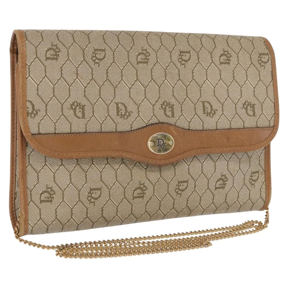 Beige Honeycomb PVC Christian Dior Chain Shoulder Bag Gold Accents (1 of 18)