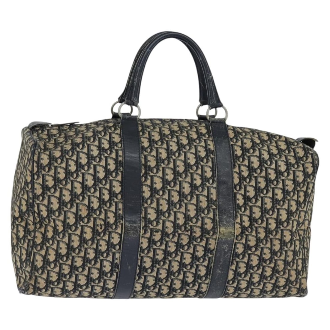 Christian Dior Navy Silver Trotter Canvas Boston Bag Auth: Christian Dior Navy Silver Trotter Canvas Boston Bag Auth This Christian Dior Boston Bag showcases the iconic Trotter Canvas in a stylish Navy and Silver color scheme. Crafted in France, this bag feat