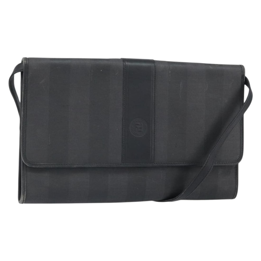 FENDI Black Pequin Canvas Shoulder Bag Made in Italy: FENDI Black Pequin Canvas Shoulder Bag Made in Italy This Fendi shoulder bag features black Pequin canvas exterior with a slender rectangular silhouette. It measures approximately 13.4 inches in lengt