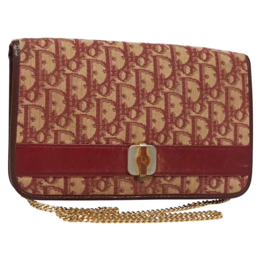 Christian Dior Trotter Canvas Red Gold Chain Shoulder Bag Auth: Christian Dior Trotter Canvas Red Gold Chain Shoulder Bag Auth Introducing the Christian Dior Trotter Canvas Chain Shoulder Bag in a striking red and gold color combination. This stylish shoulder bag