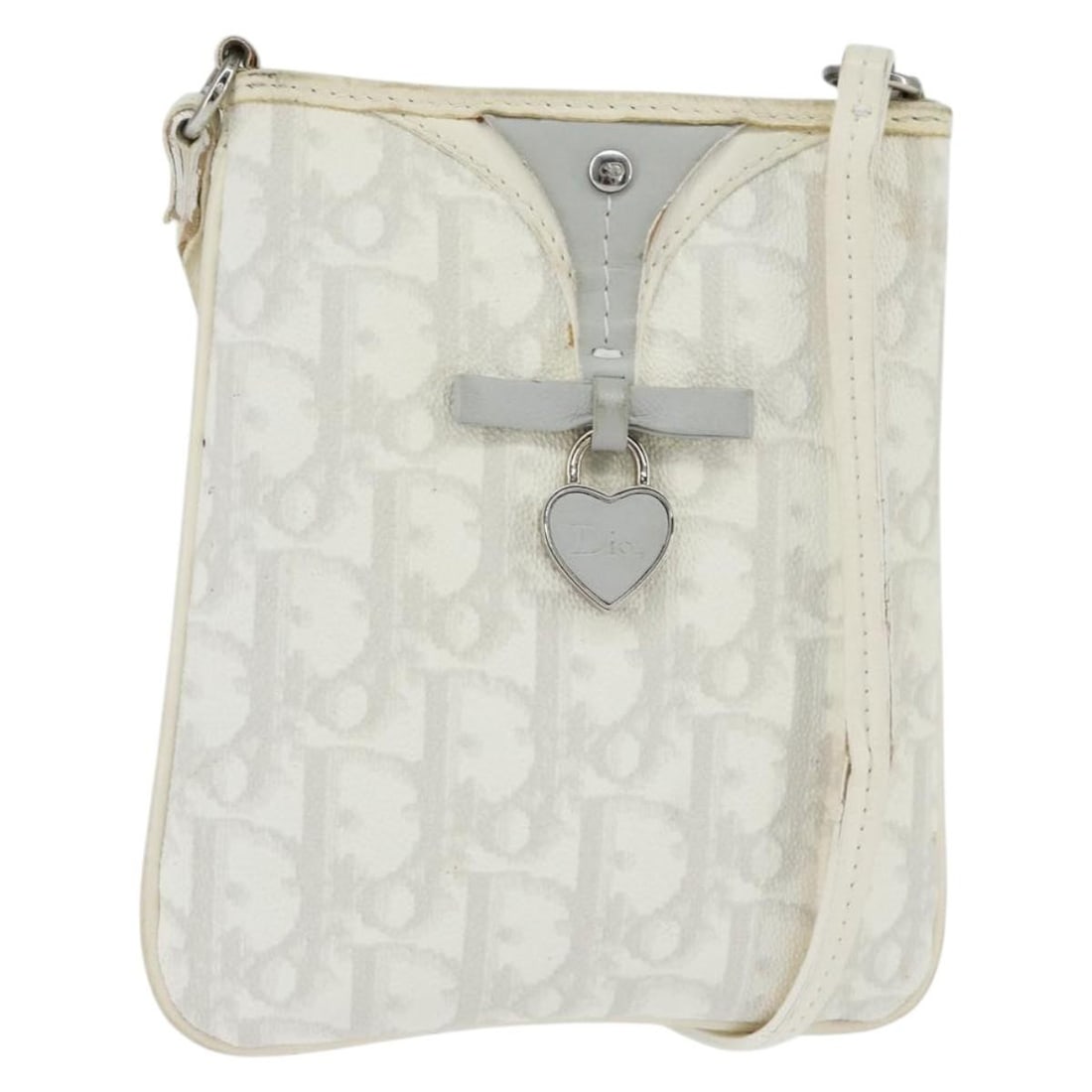Christian Dior Ivory Silver Trotter Canvas Shoulder Bag Auth 150134: Christian Dior Ivory Silver Trotter Canvas Shoulder Bag Auth 150134 Introducing the Christian Dior Trotter Canvas Romantic Shoulder Bag, a stylish yet practical accessory crafted in Italy. This elegan