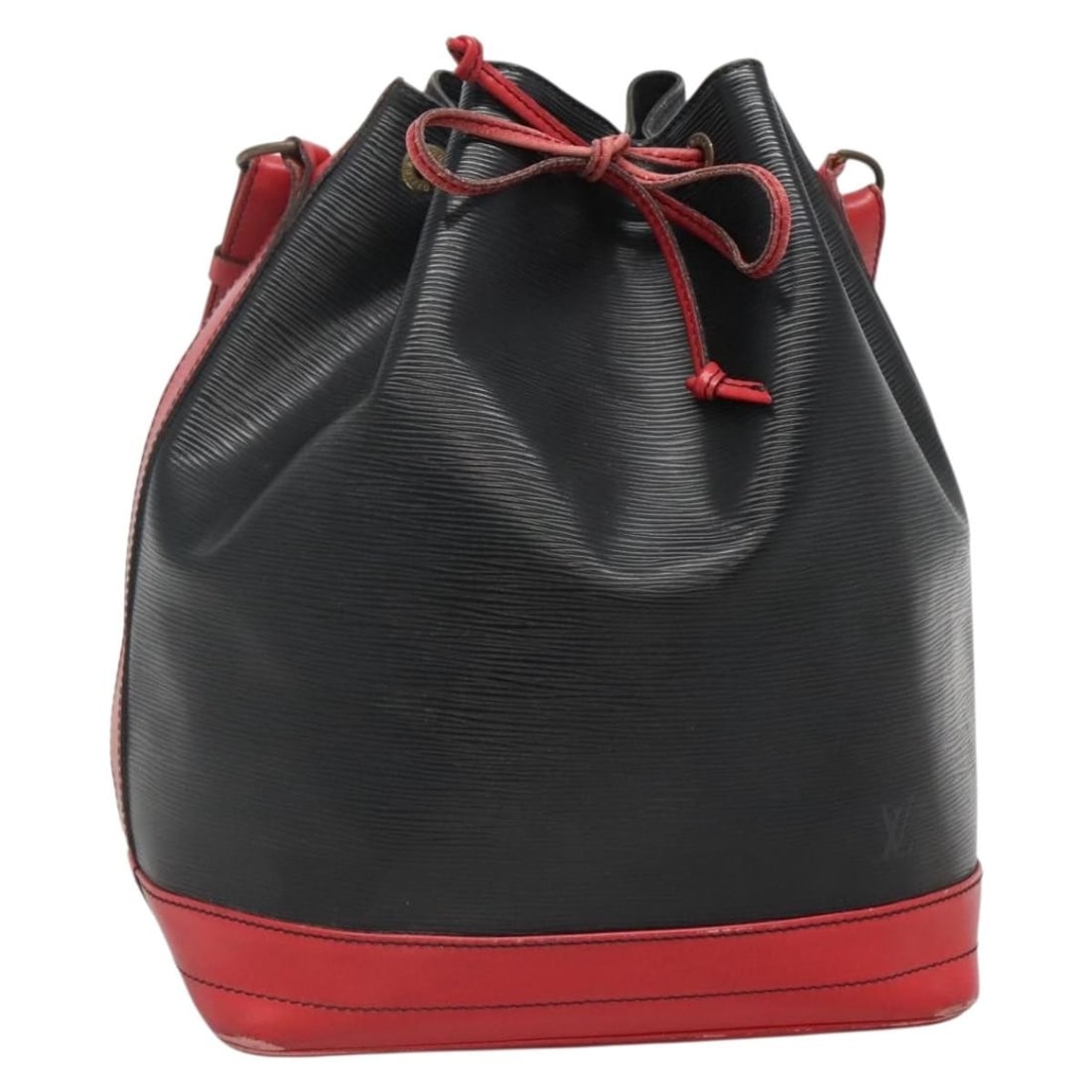 LOUIS VUITTON Epi Noe Bicolor Shoulder Bag Black Red M44017: LOUIS VUITTON Epi Noe Bicolor Shoulder Bag Black Red M44017 Introducing the LOUIS VUITTON Epi Noe Shoulder Bag, a stylish and functional accessory crafted from premium Epi leather. This bicolor design