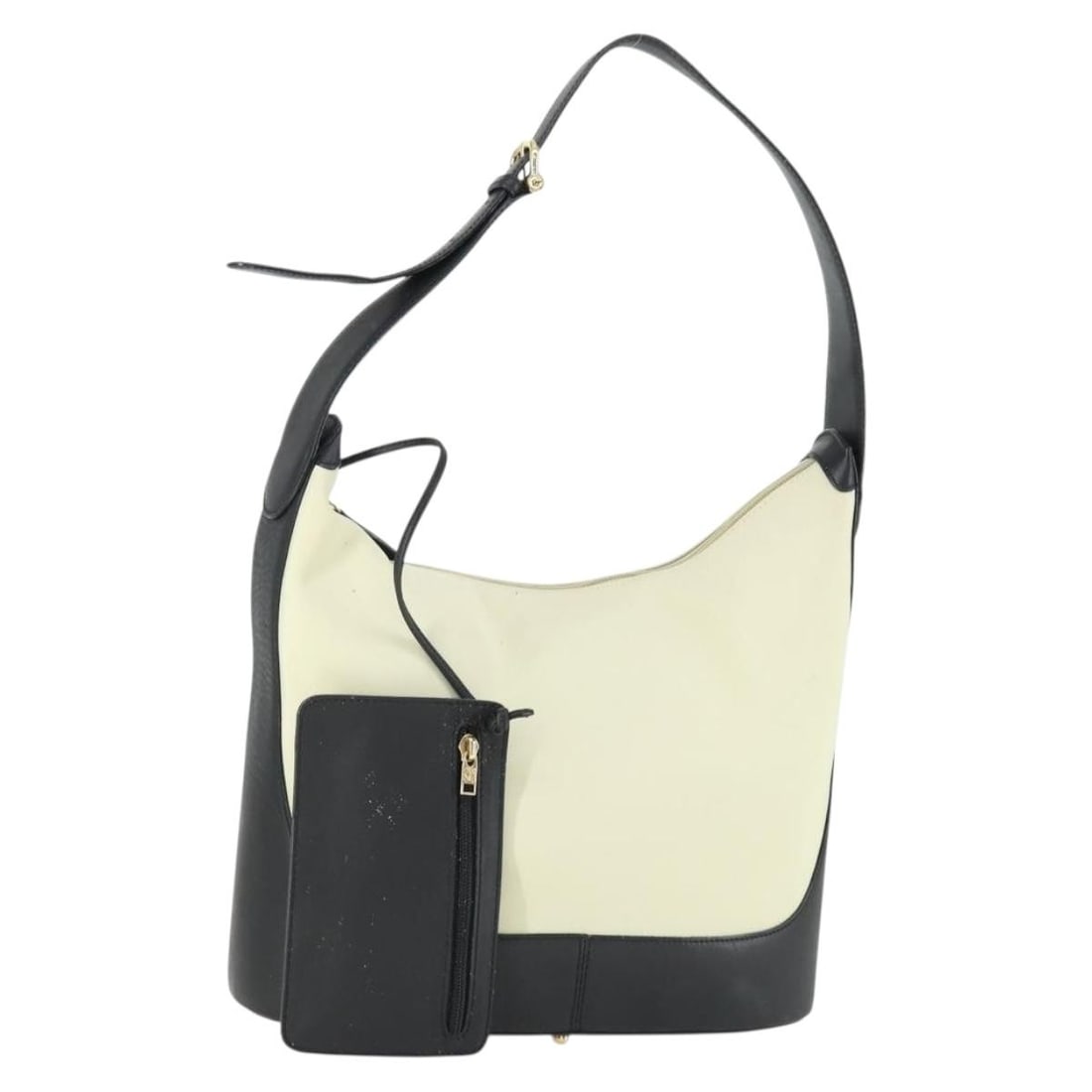 Loewe Leather Shoulder Bag in Light Beige with Pouch: Loewe Leather Shoulder Bag in Light Beige with Pouch This LOEWE Anagram shoulder bag features light beige leather with gold accents and is crafted in Spain. The bag includes a matching pouch and offer