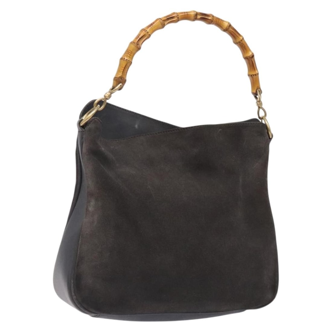 Gucci Bamboo Gray Suede Leather Handbag Model 001 1705 1638 Gold Hardware: Gucci Bamboo Gray Suede Leather Handbag Model 001 1705 1638 Gold Hardware This is a Gucci Bamboo hand bag crafted from gray suede leather with gold-tone accents. The bag features a structured silhouet