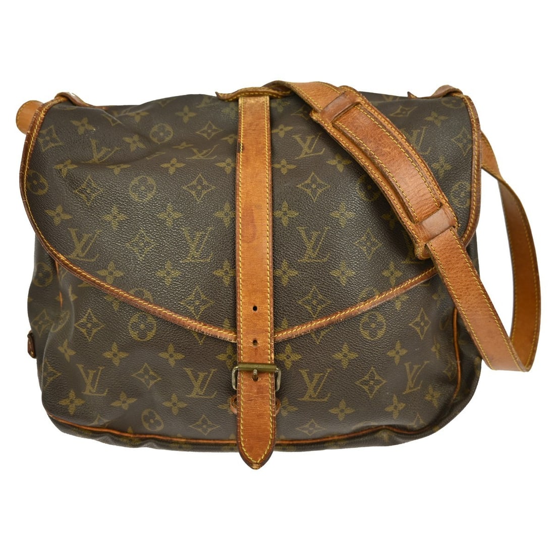 Louis Vuitton Saumur 35 Monogram Canvas Vintage Crossbody Shoulder Bag: Louis Vuitton Saumur 35 Monogram Canvas Vintage Crossbody Shoulder Bag This Louis Vuitton Saumur 35 shoulder bag features the iconic monogram canvas leather exterior with brown leather trim, complemen