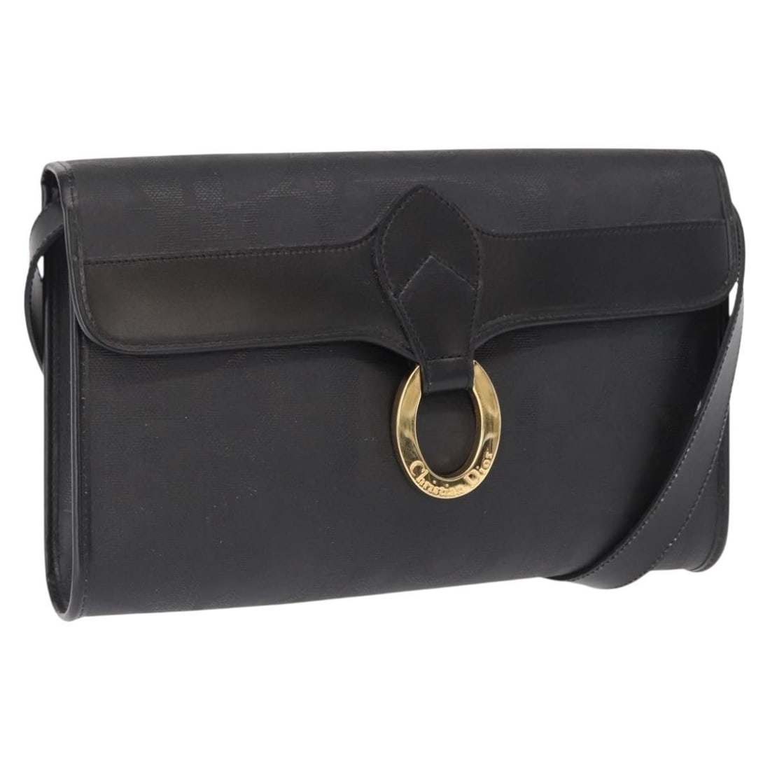 Christian Dior Black Trotter PVC Canvas Shoulder Bag Gold Accents France: Christian Dior Black Trotter PVC Canvas Shoulder Bag Gold Accents France This Christian Dior Trotter Canvas Shoulder Bag features a black and gold color scheme with PVC leather and Trotter canvas exte