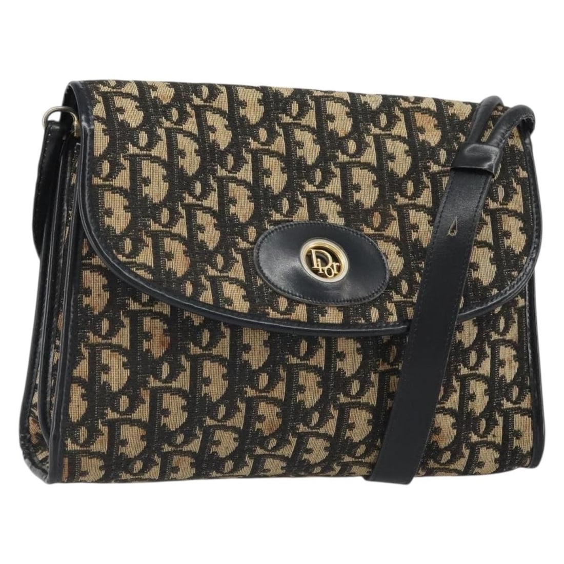 Dior Navy Trotter Canvas Shoulder Bag Gold Accents France: Dior Navy Trotter Canvas Shoulder Bag Gold Accents France This Christian Dior Trotter canvas shoulder bag features a navy and gold color scheme and is crafted from Dior's signature Trotter canvas. The
