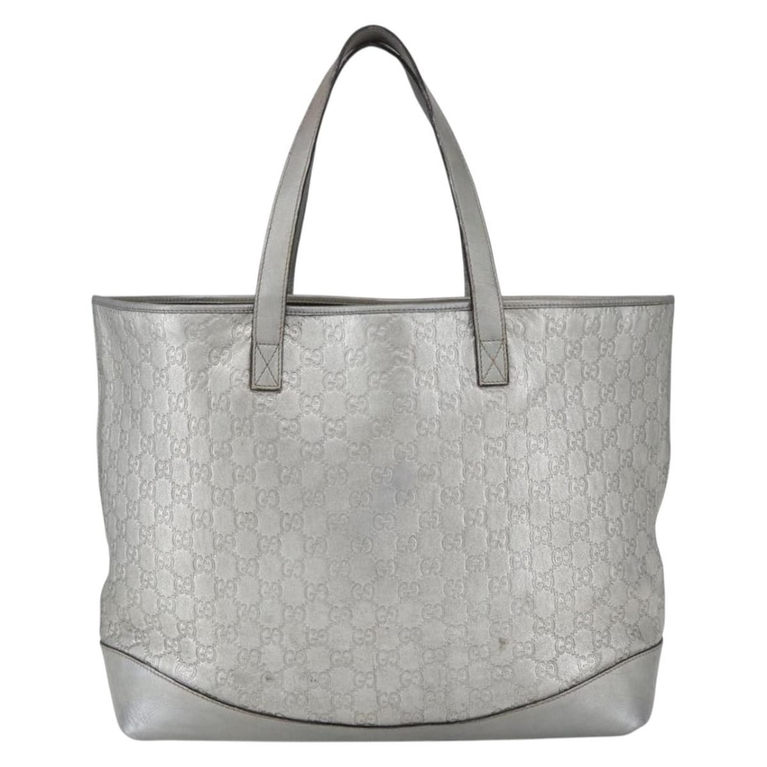 GUCCI GG Canvas Silver Tote Bag Leather 238696 Auth (1 of 18)