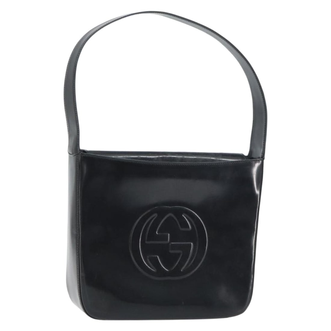 GUCCI Black Enamel Shoulder Bag Model 000 0506 Auth Italy: GUCCI Black Enamel Shoulder Bag Model 000 0506 Auth Italy This elegant GUCCI shoulder bag showcases a sophisticated design crafted from high-quality enamel in a striking black hue. Made in Italy, this