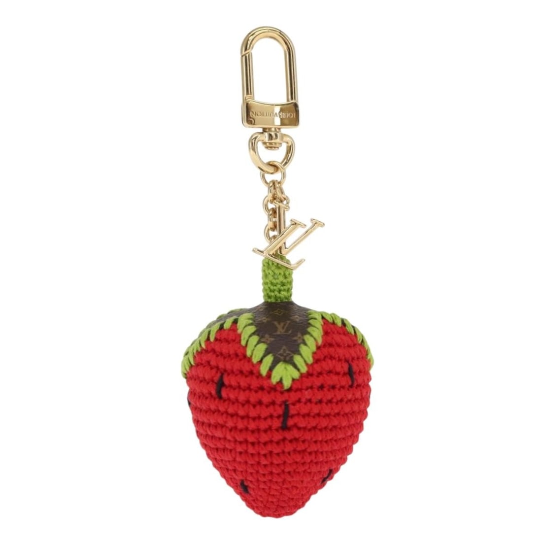 Louis Vuitton Very Licious Red Crochet Monogram Canvas Bag Charm M02583: Louis Vuitton Very Licious Red Crochet Monogram Canvas Bag Charm M02583 This Louis Vuitton bag charm features a Very Licious crochet design in red and monogram canvas. Crafted in Italy, it showcases t
