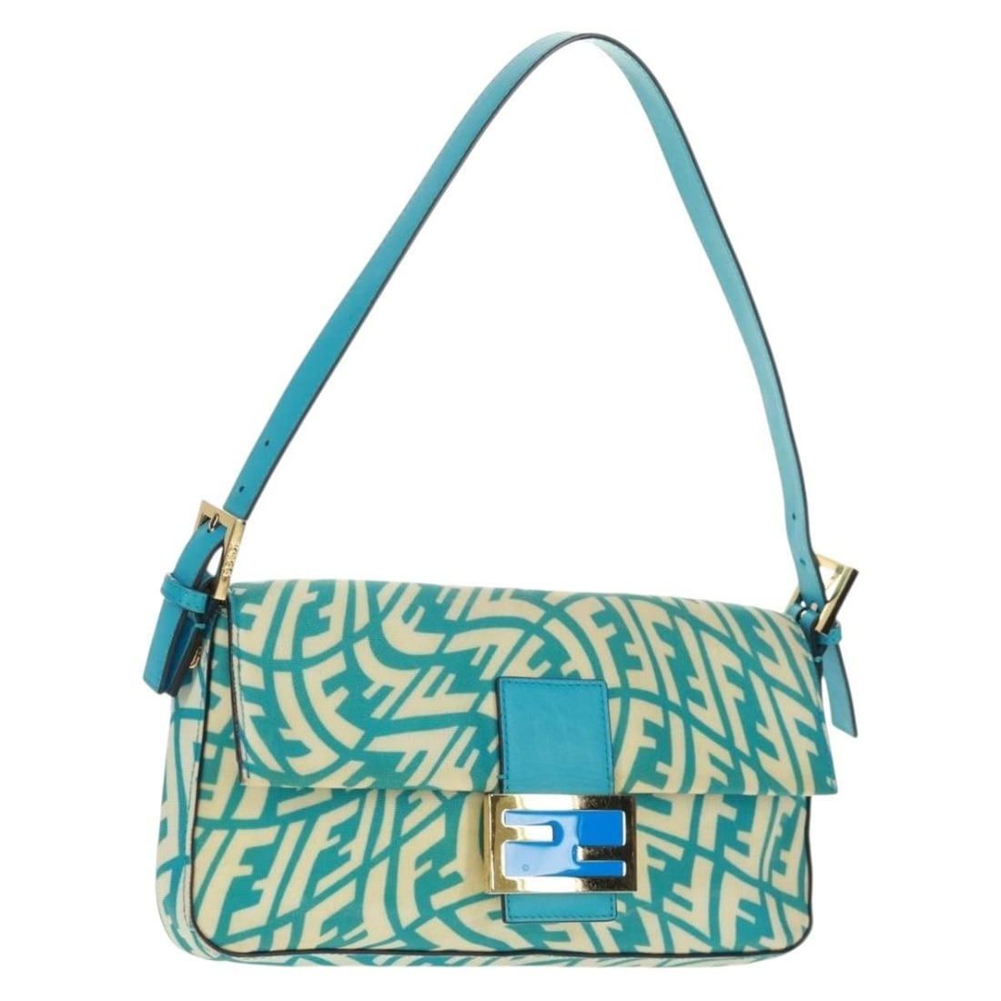 FENDI Mamma Shoulder Bag in Baby Blue Zucca Canvas with Gold Tone (1 of 18)