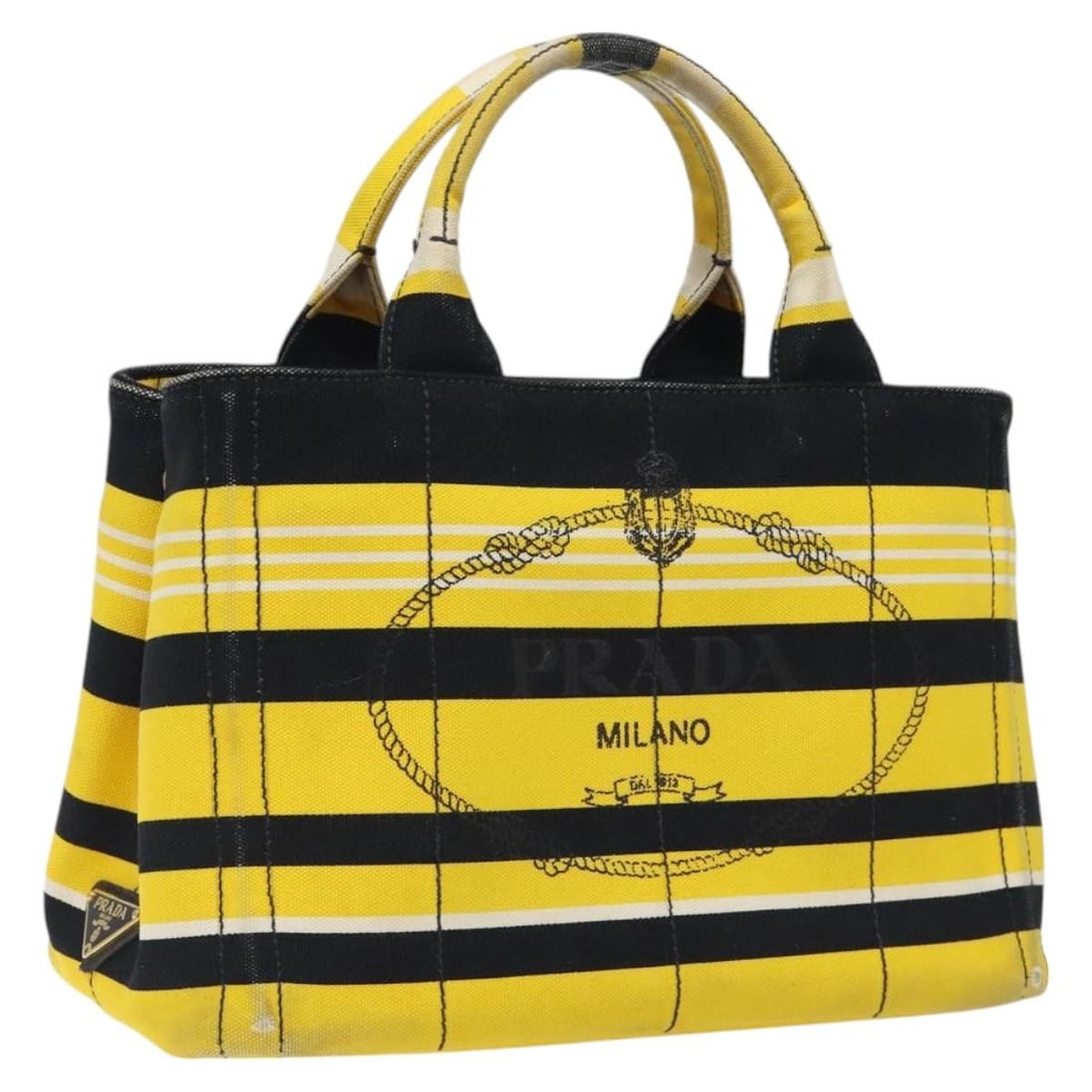 PRADA Kanapa PM Yellow Gold Canvas Hand Bag Italy Authentic: PRADA Kanapa PM Yellow Gold Canvas Hand Bag Italy Authentic Discover the elegance of the PRADA Kanapa PM Hand Bag, crafted from durable canvas in a striking yellow and gold color combination. This sty