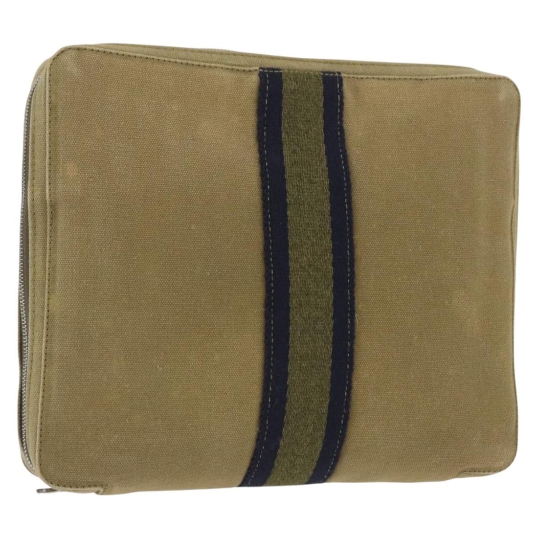 Canvas Khaki Fourre Tout Travel Case by Hermes France: Canvas Khaki Fourre Tout Travel Case by Hermes France This Hermes Fourre Tout travel case is crafted from khaki canvas and made in France. The case shows significant signs of use, including surface ru