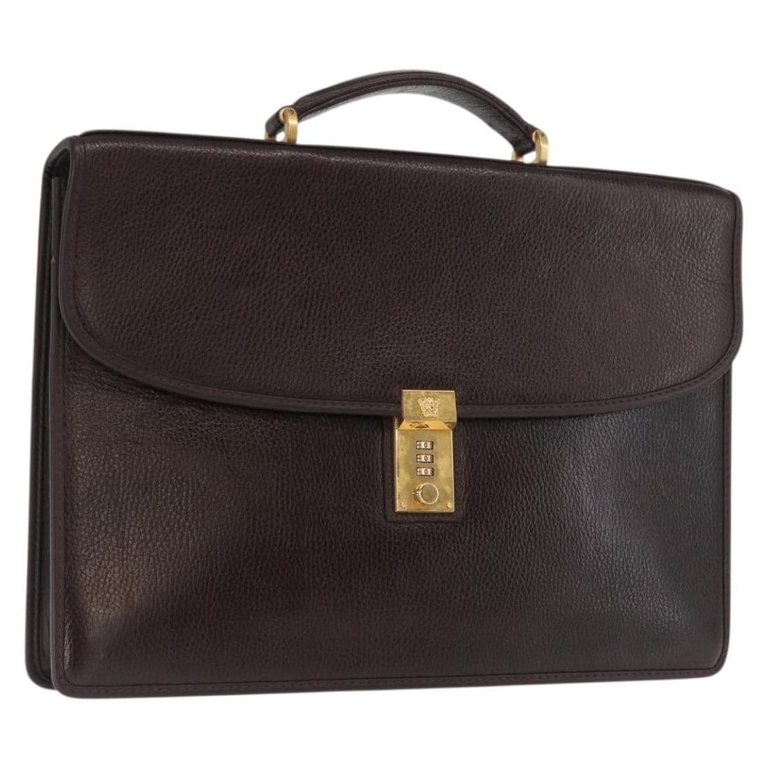 Brown Leather Gianni Versace Business Bag with Gold Accents Italy (1 of 18)