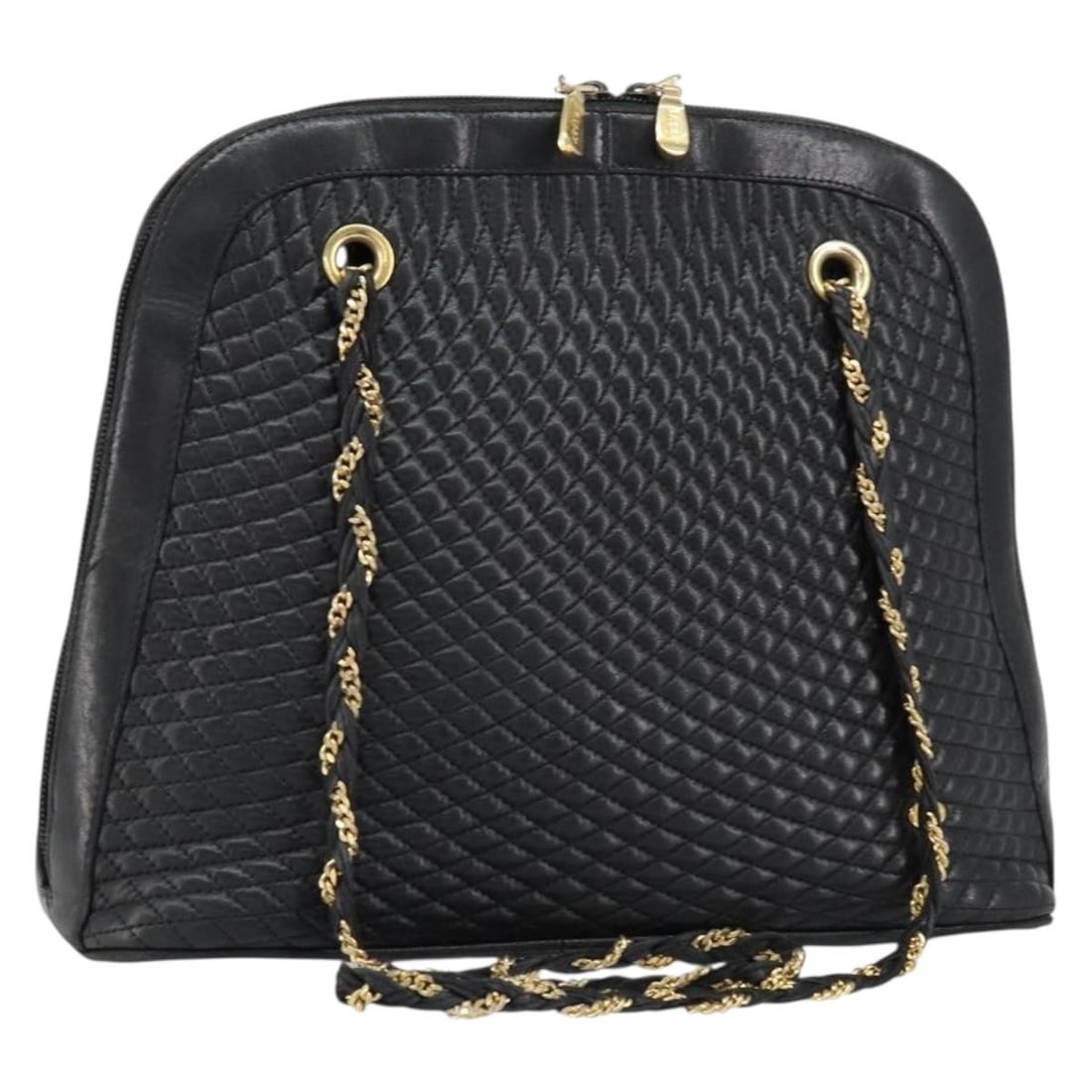 BALLY Black Gold Leather Quilted Shoulder Bag Italy Auth (1 of 18)