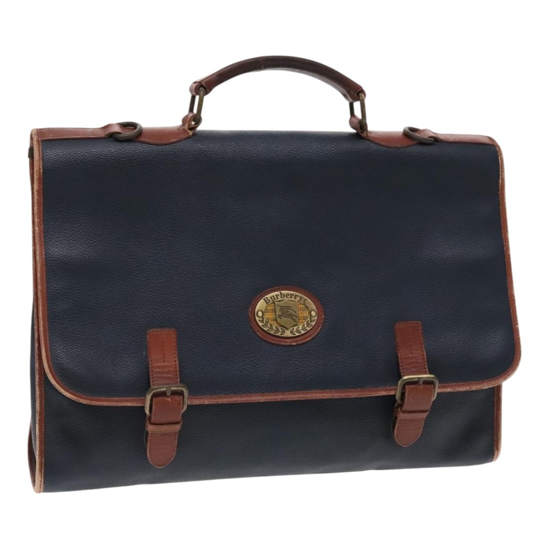 Burberrys Leather Business Bag in Navy Brown Made in Italy: Burberrys Leather Business Bag in Navy Brown Made in Italy This Burberrys business bag is crafted from durable leather in a sophisticated navy and brown color combination. Designed for practicality, i