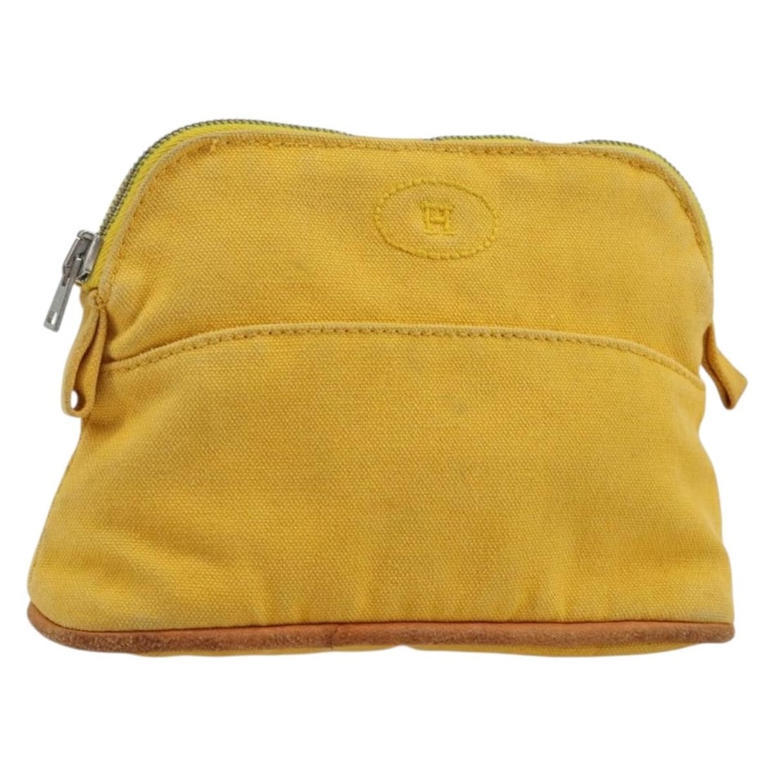 HERMES Bolide Pouch Yellow Silver Canvas Made in France: HERMES Bolide Pouch Yellow Silver Canvas Made in France This authentic HERMES Bolide Pouch in vibrant yellow and silver is crafted from durable canvas, making it a stylish and functional accessory. Me