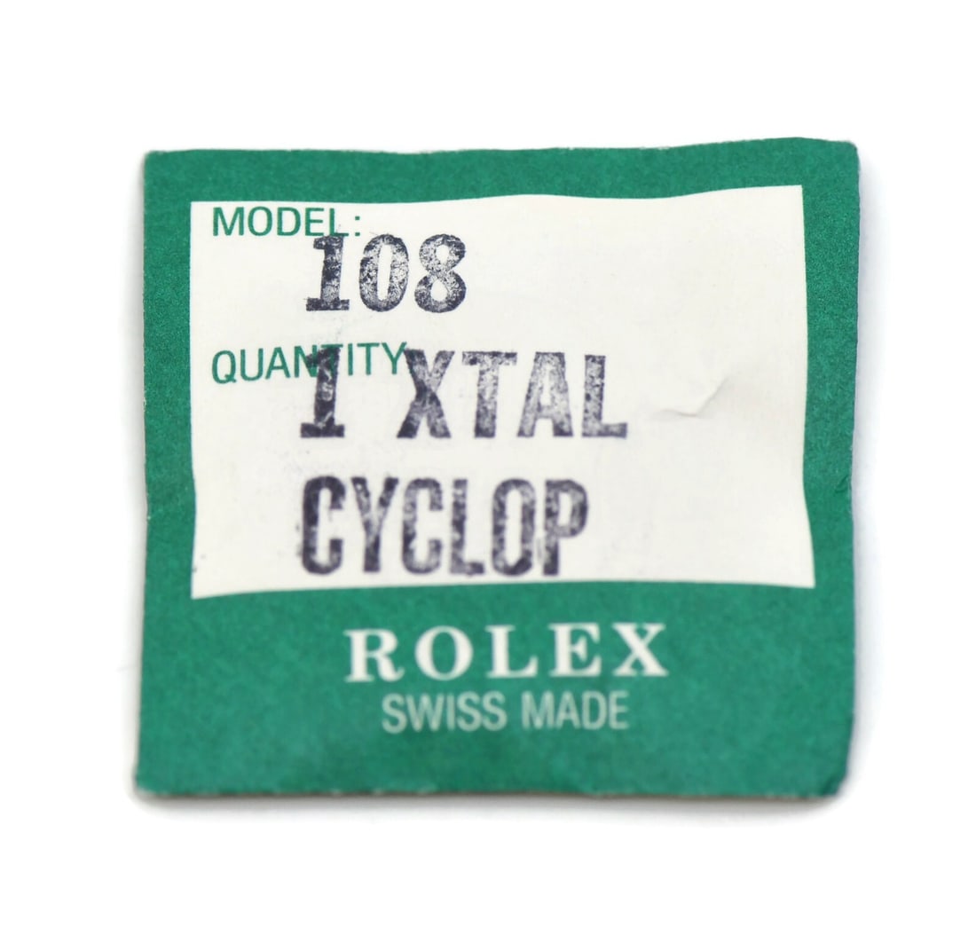 Genuine Crystal Model 108 Replacement for Rolex Swiss Watches: Genuine Crystal Model 108 Replacement for Rolex Swiss Watches This is a pre-owned, authentic Rolex Crystal 108, manufactured in Switzerland. Designed as a replacement crystal for Rolex watches, it mai