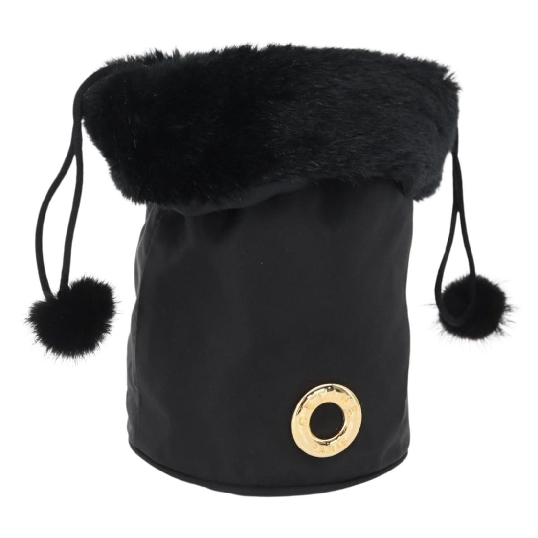 Celine Black Nylon Gold Tone Pouch Bag: Celine Black Nylon Gold Tone Pouch Bag This Celine pouch features a stylish black and gold color combination and is crafted from durable nylon. The pouch is compact and practical, making it suitable f