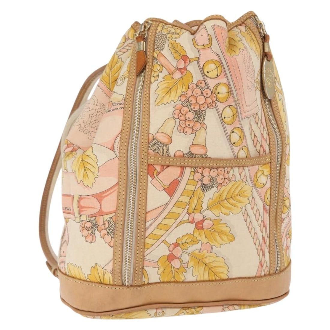 LOEWE Beige Gold Canvas Backpack Italy Auth BA8695: LOEWE Beige Gold Canvas Backpack Italy Auth BA8695 This LOEWE Backpack is a sophisticated blend of canvas and leather, showcasing a chic beige and gold color scheme. Crafted in Italy, this stylish bac