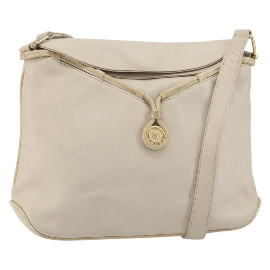 Celine Beige Leather Shoulder Bag Gold Tone Accent Italy: Celine Beige Leather Shoulder Bag Gold Tone Accent Italy This CELINE shoulder bag is crafted from beige leather with gold accents and was made in Italy. The bag features a spacious interior and an adj