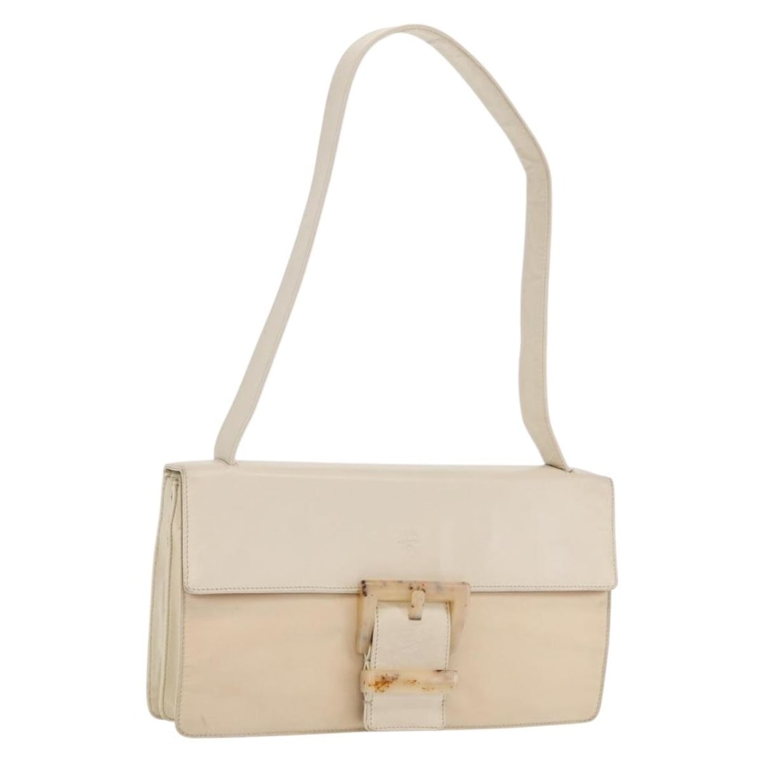 Beige Nylon Shoulder Bag by PRADA with Silver Accents: Beige Nylon Shoulder Bag by PRADA with Silver Accents This PRADA shoulder bag features a beige nylon exterior with silver-tone accents. Made in Italy, the bag offers a compact and practical design. Th