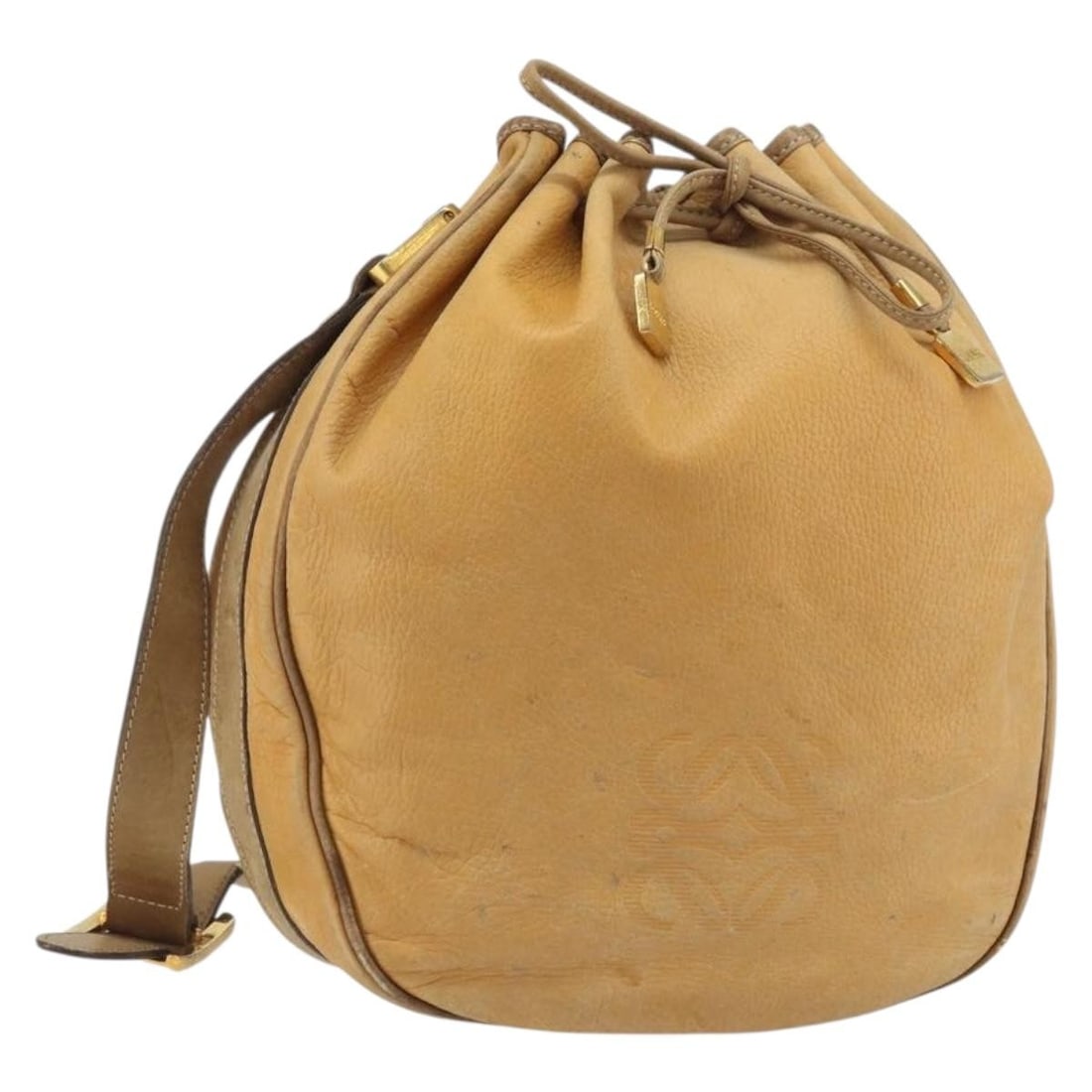 Beige and Gold LOEWE Anagram Leather Shoulder Bag Spain: Beige and Gold LOEWE Anagram Leather Shoulder Bag Spain This LOEWE Anagram shoulder bag features a beige and gold leather exterior and is crafted in Spain. It has an adjustable shoulder strap and a sp