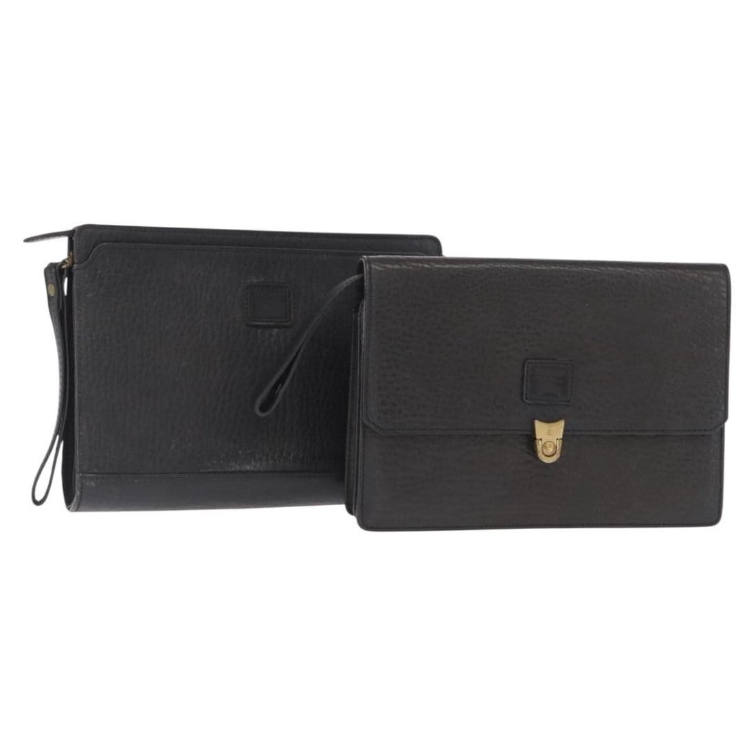 Burberrys Black Gold Leather Clutch Bag Set of 2 Auth: Burberrys Black Gold Leather Clutch Bag Set of 2 Auth This Burberrys Clutch Bag features a luxurious leather exterior in a striking black and gold color combination. Designed for elegance and versatil