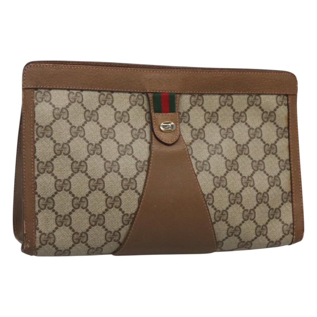 GUCCI GG Supreme Web Sherry Line Beige PVC Leather Clutch Bag 89 01 033 Auth (1 of 18)