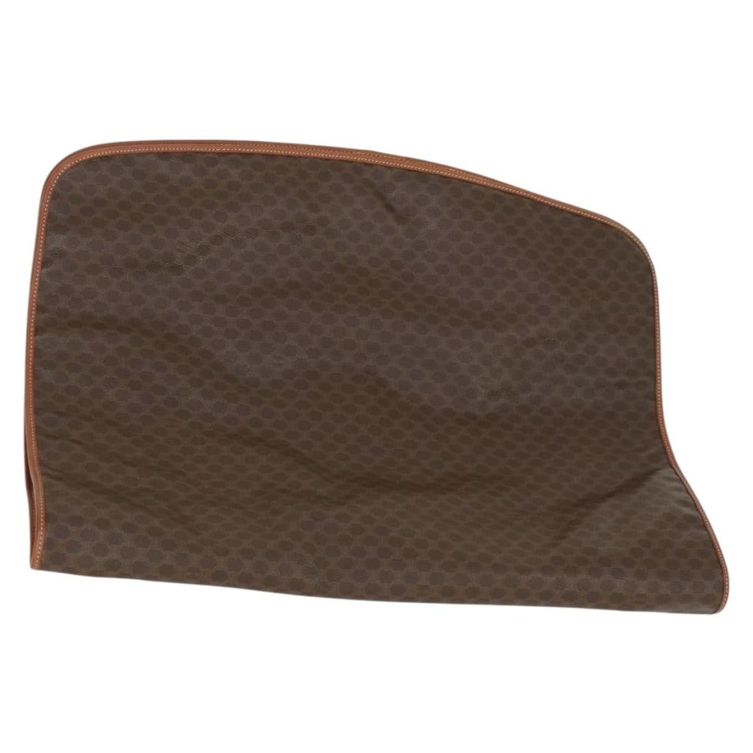Brown PVC Macadam Canvas Garment Cover by CELINE: Brown PVC Macadam Canvas Garment Cover by CELINE This is a Celine garment cover crafted from Macadam canvas and brown PVC leather. Designed for storing or transporting garments, it features a spacious